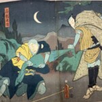 葛城市で買取した江戸時代の浮世絵。夜の場面を描いた二枚続きの錦絵