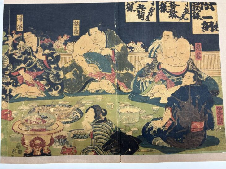 葛城市で買取した江戸時代の浮世絵。相撲を題材にした錦絵