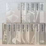 堀田善衛全集の銀色の函が上段6冊と下段10冊に並び、背に巻数と広場の孤独やゴヤなどの副題が入っている