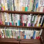 上段に妖怪や古代日本正史などの単行本、下段に日本神話の考古学や古事記の暗号などの新書が詰まった書棚