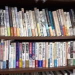 岡野弘彦『折口信夫伝』、林順治『馬子の墓』、佐原真『銅鐸の絵を読み解く』、宮家準編『山の祭りと芸能』上下、永井路子『姫の戦国』上下が並ぶ本棚の2段